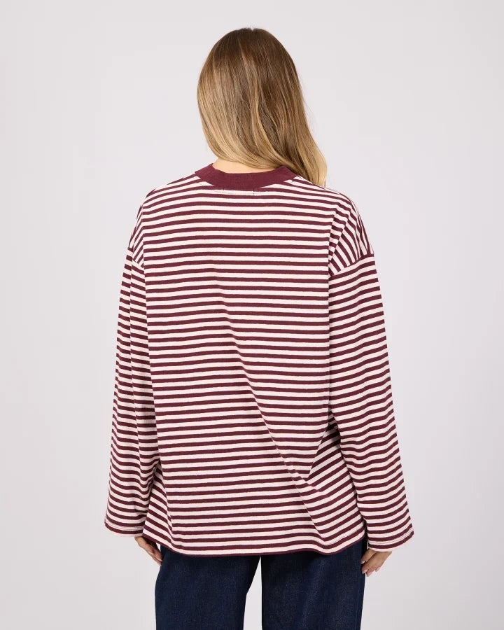 ALL ABOUT EVE Paloma Long Sleeve Stripe Tee - Ruby