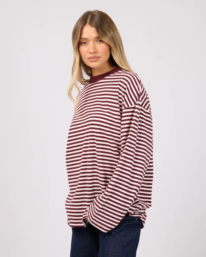 ALL ABOUT EVE Paloma Long Sleeve Stripe Tee - Ruby
