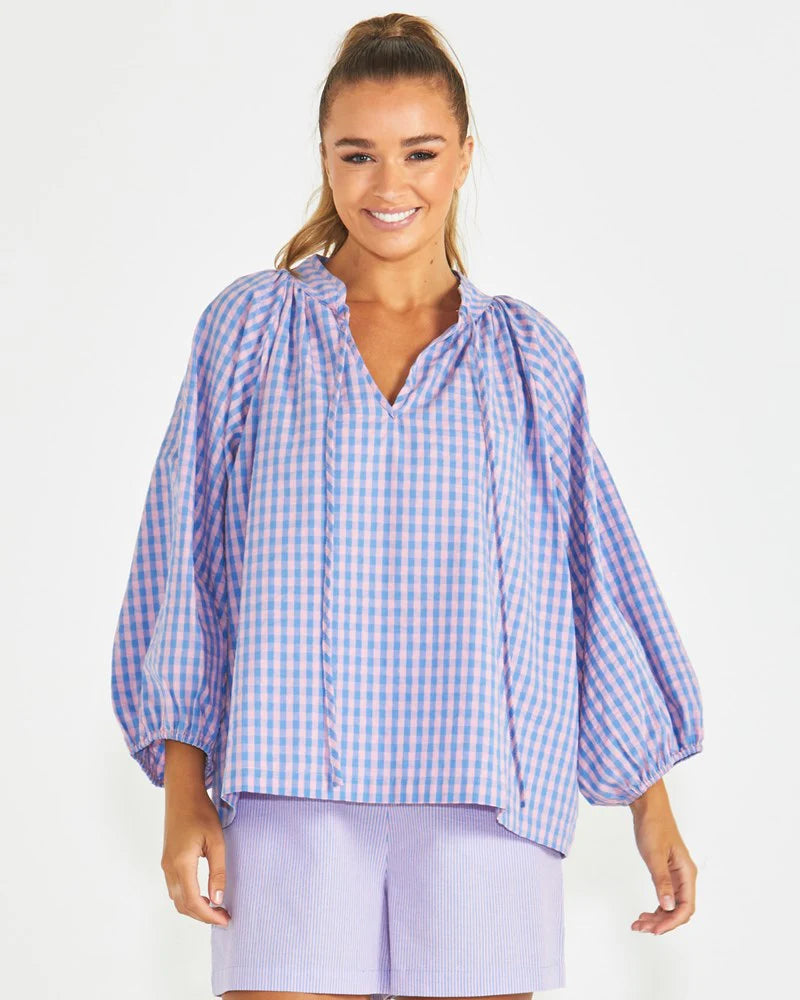 SASS Phillipa Top - Blue/Pink Gingham