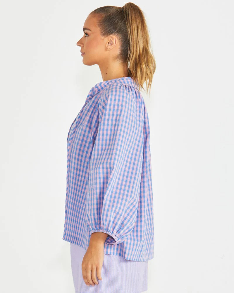 SASS Phillipa Top - Blue/Pink Gingham