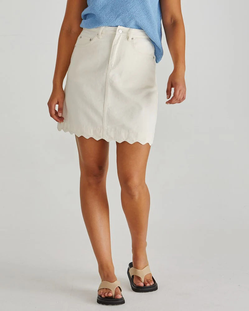 SASS Vale Scalloped Denim Skirt - Parchment