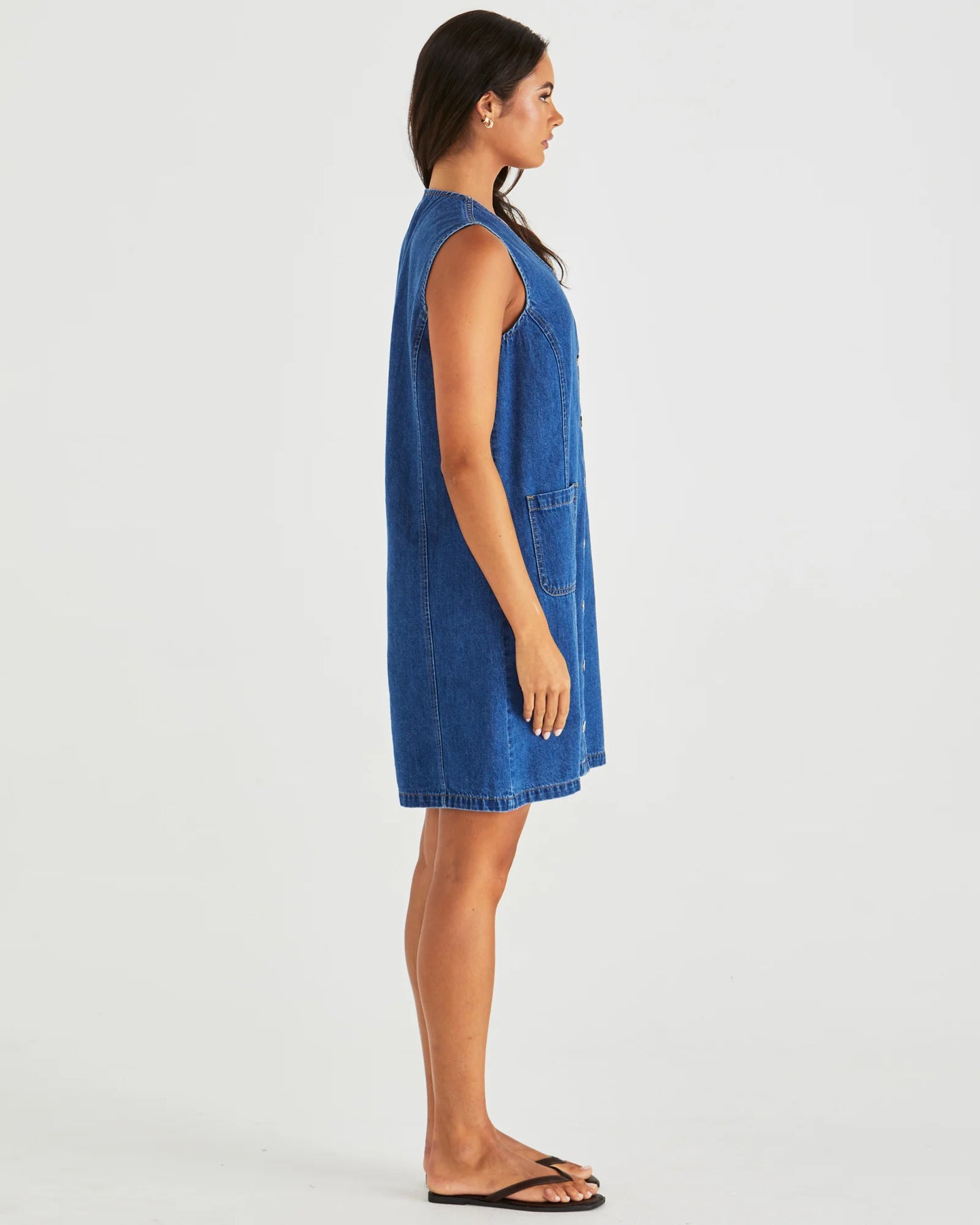 SASS Sabine Denim Vest Dress - Mid Wash Blue