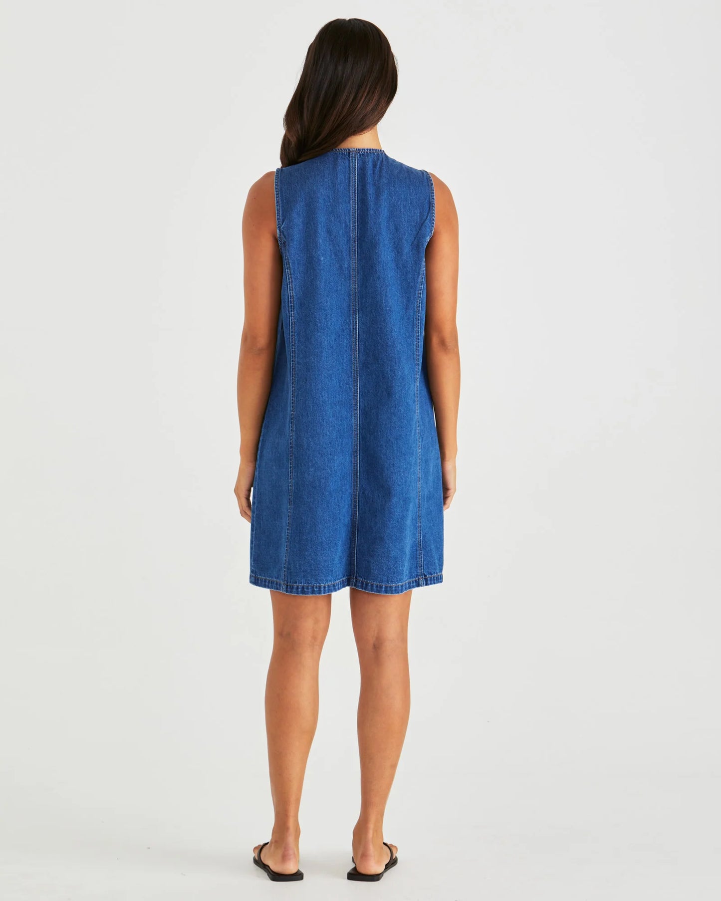 SASS Sabine Denim Vest Dress - Mid Wash Blue