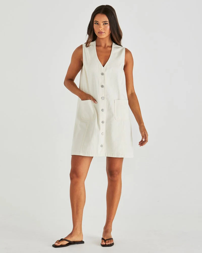 SASS Sabine Demin Vest Dress - Parchment Wash