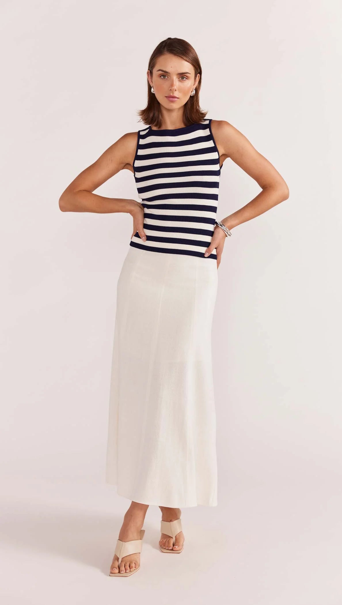 STAPLE THE LABEL Loren Stripe Knit Tank - Navy / White Stripe