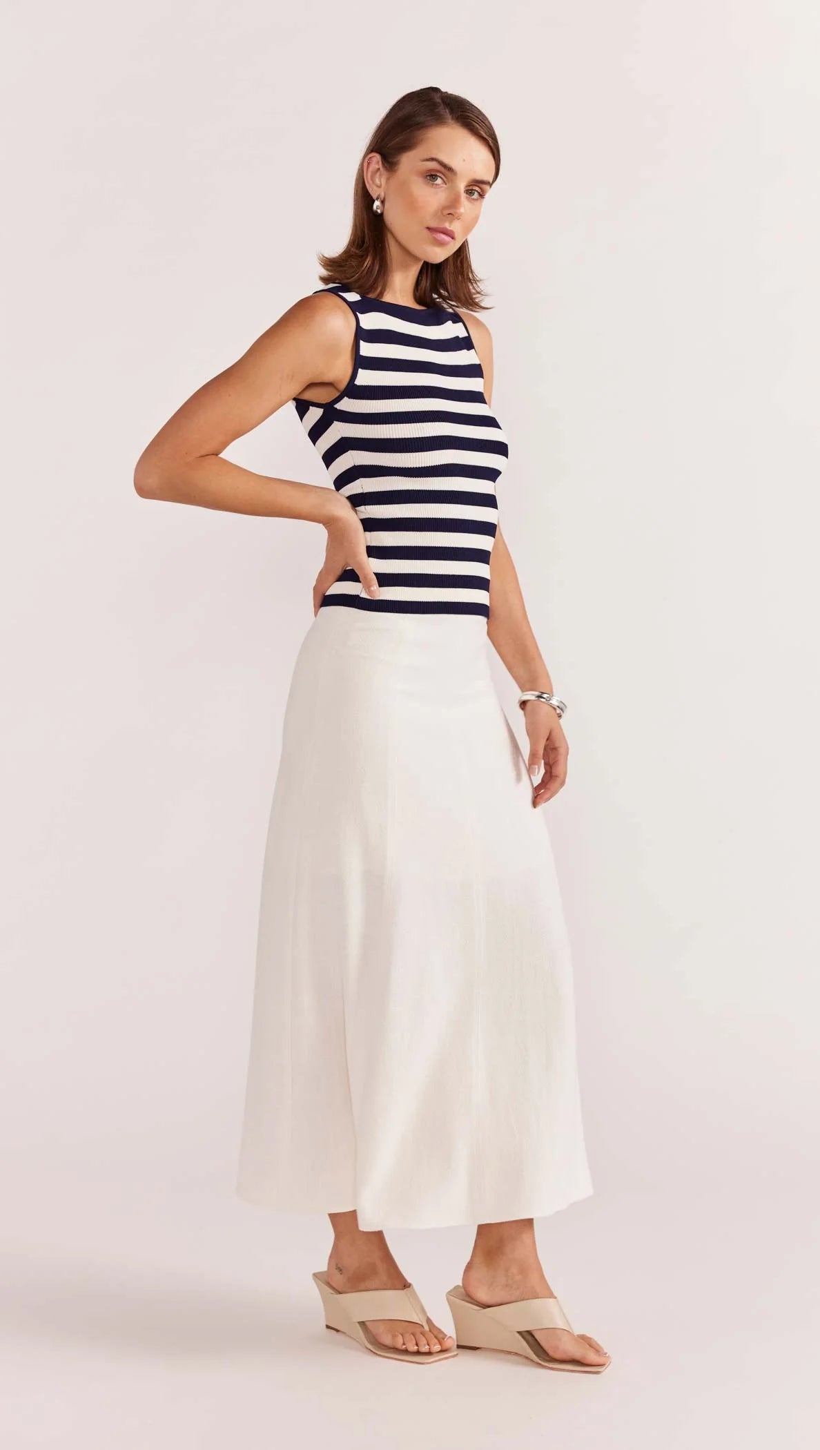 STAPLE THE LABEL Loren Stripe Knit Tank - Navy / White Stripe