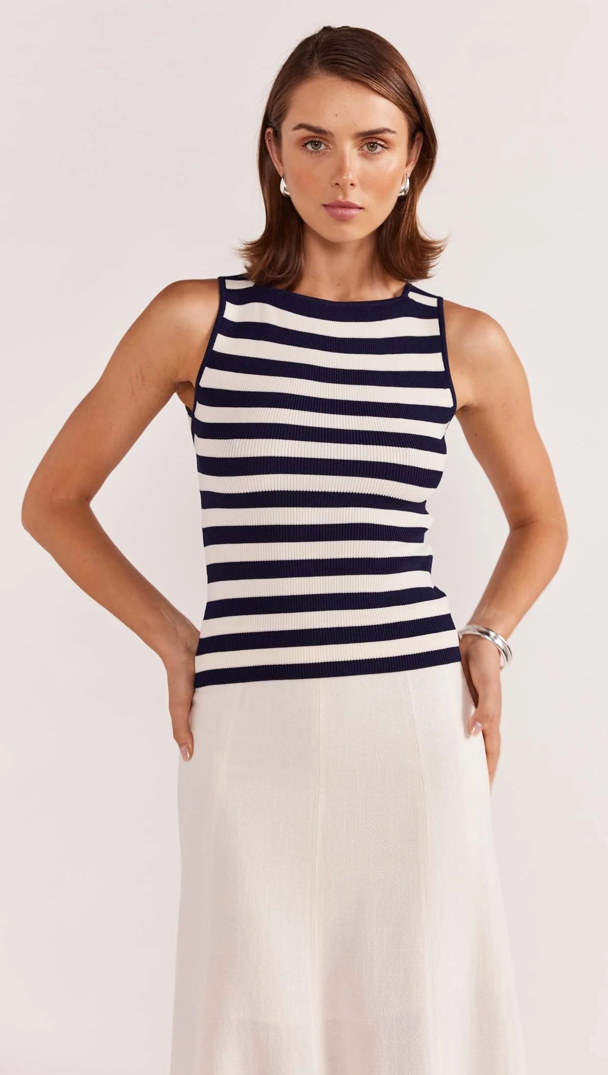 STAPLE THE LABEL Loren Stripe Knit Tank - Navy / White Stripe