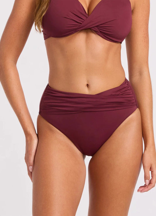 SEAFOLLY Colective High Waist Wrap Front Bikini Bottom - Dark Burgandy