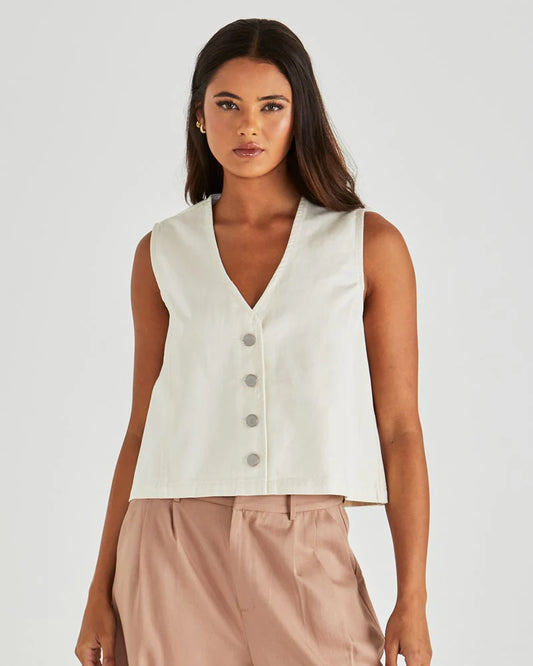 SASS Sabine Denim Vest - Parchment Wash