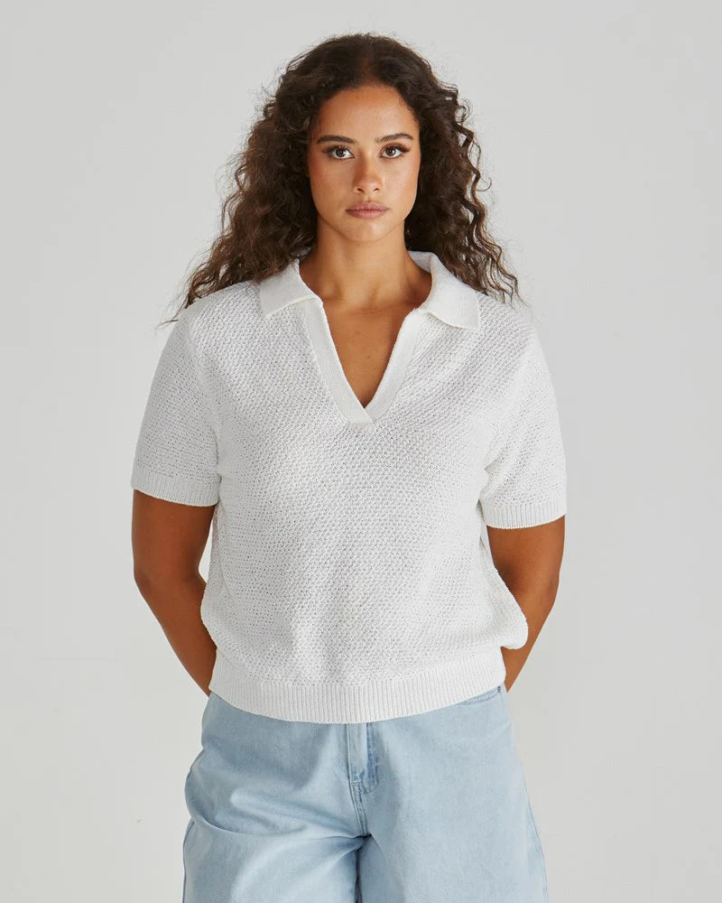 SASS Aubrie Knit Polo - White