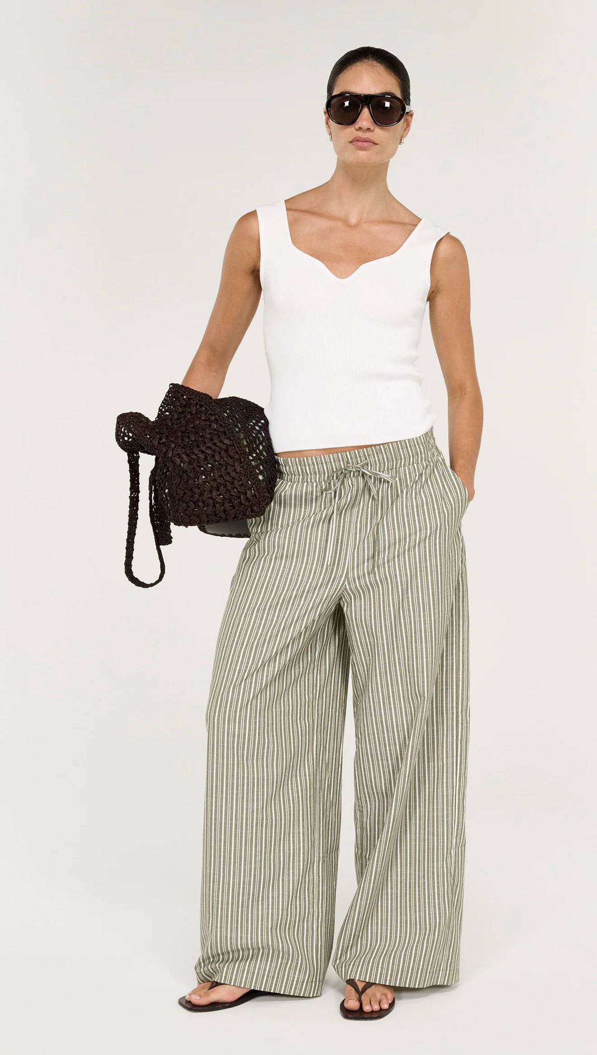 STAPLE THE LABEL Lisara Relaxed Pant - Khaki/White