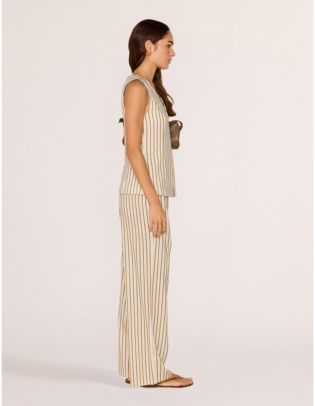 MINKPINK Edith Relaxed Pant - White/Olive Stripe