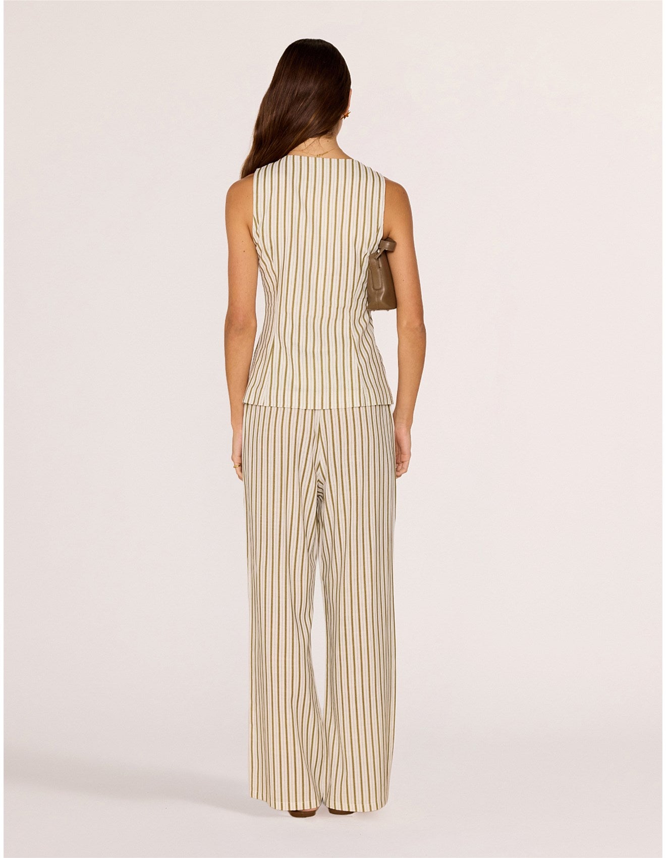 MINKPINK Edith Relaxed Pant - White/Olive Stripe