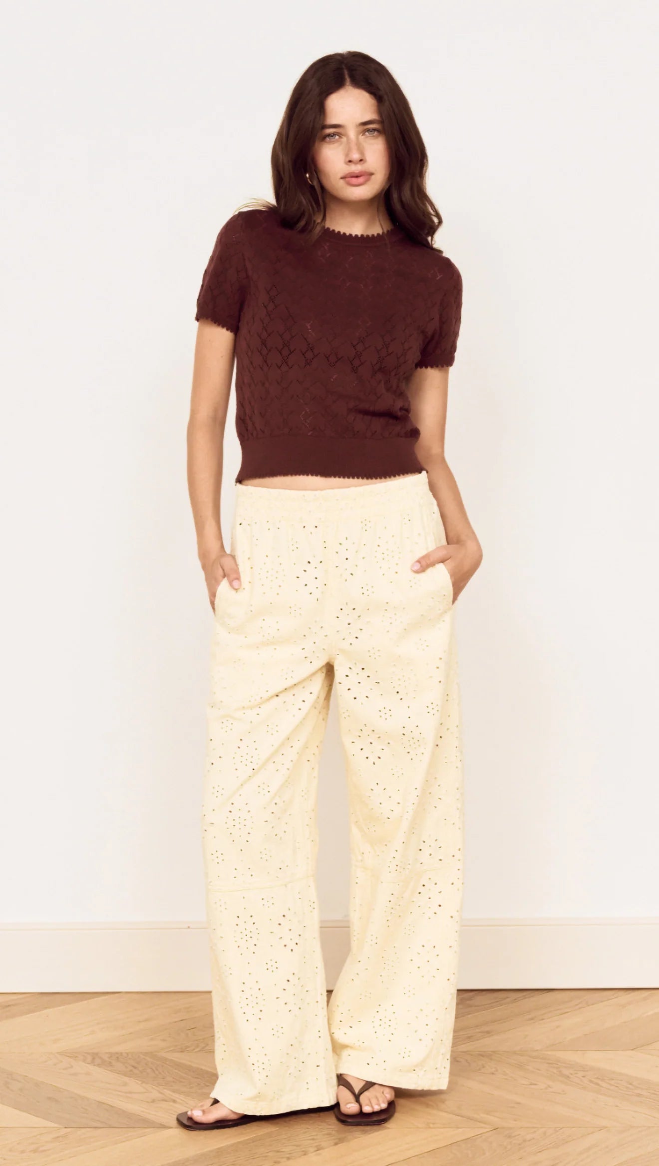 MINKPINK Abrea Broderie Denim Pant - Cream