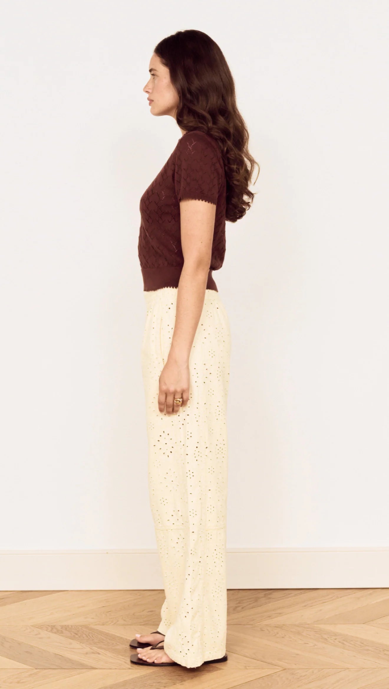 MINKPINK Abrea Broderie Denim Pant - Cream