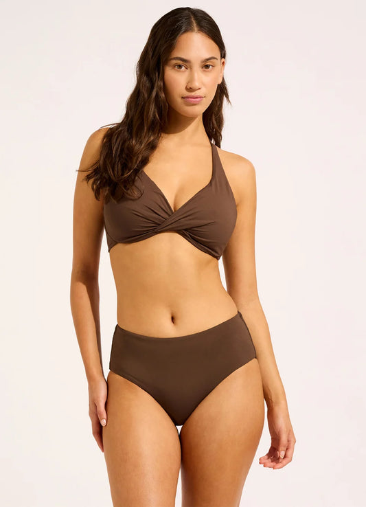 SEAFOLLY Collective Wrap Front F Cup Bikini Top - Dark Chocolate