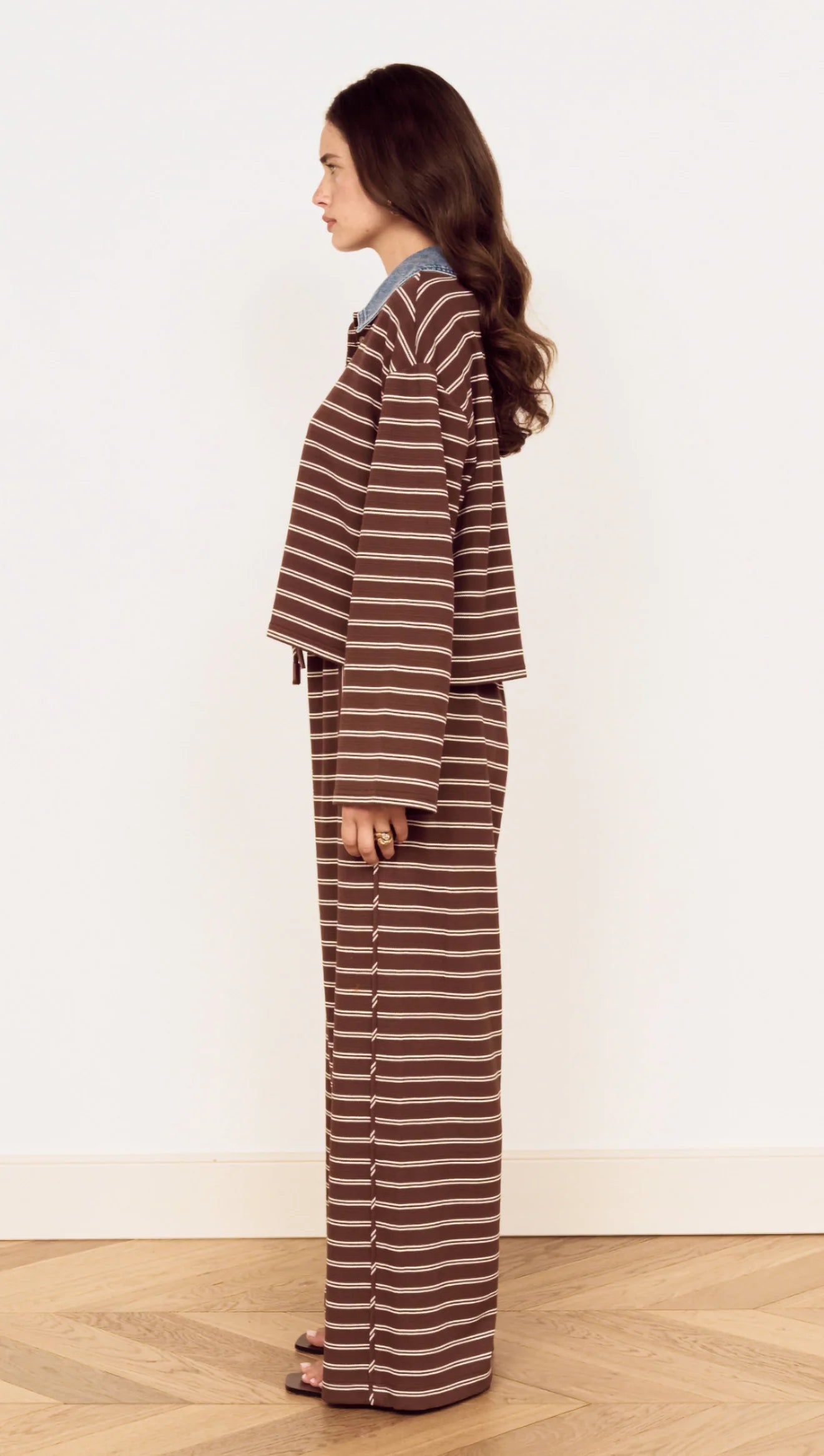 MINKPINK Vesper Polo Top - Chocolate Stripe