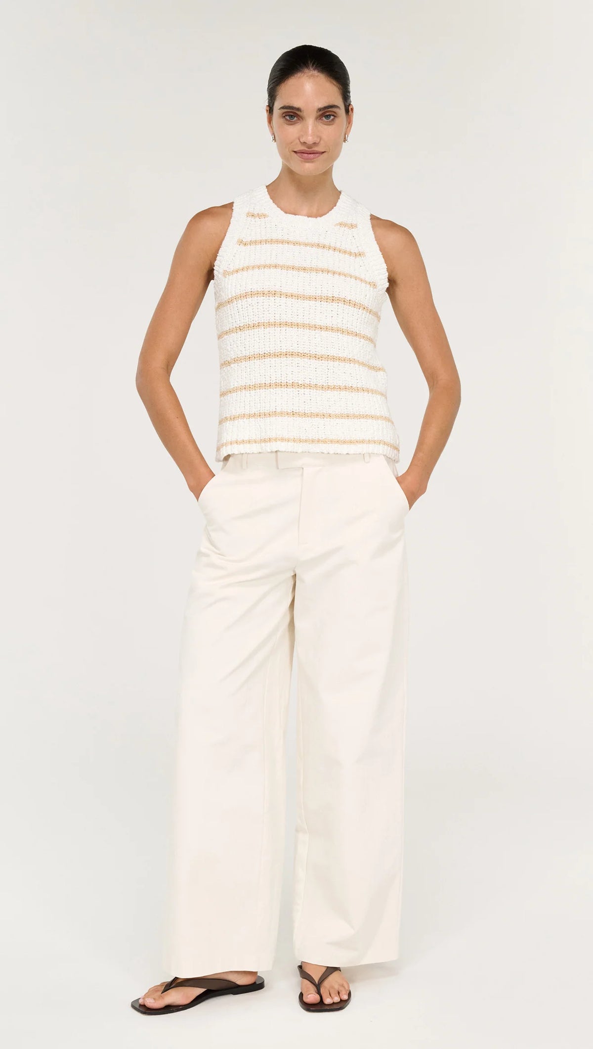STAPLE THE LABEL Cove Stripe Knit Tank - White/Beige