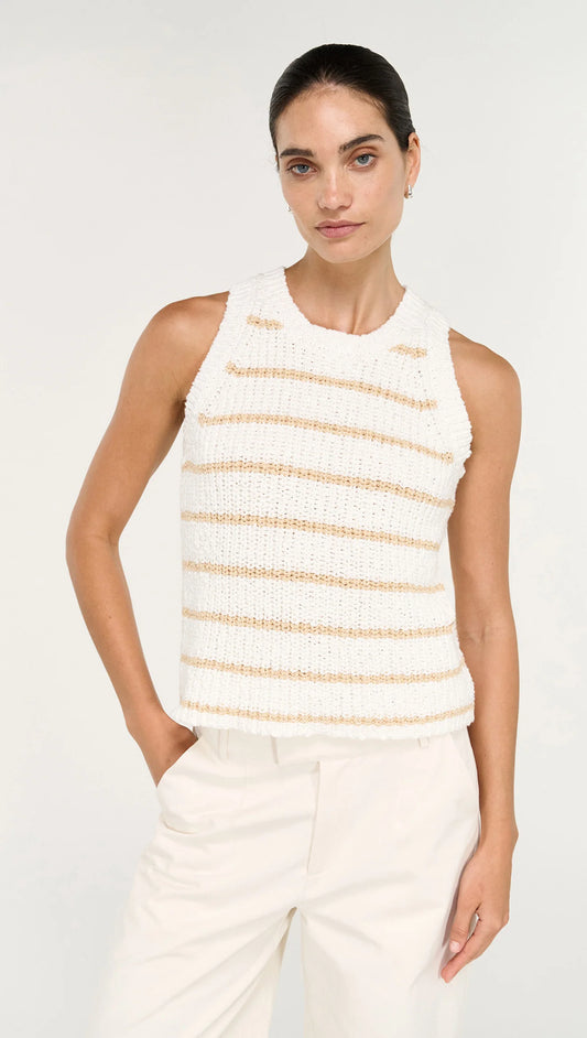 STAPLE THE LABEL Cove Stripe Knit Tank - White/Beige