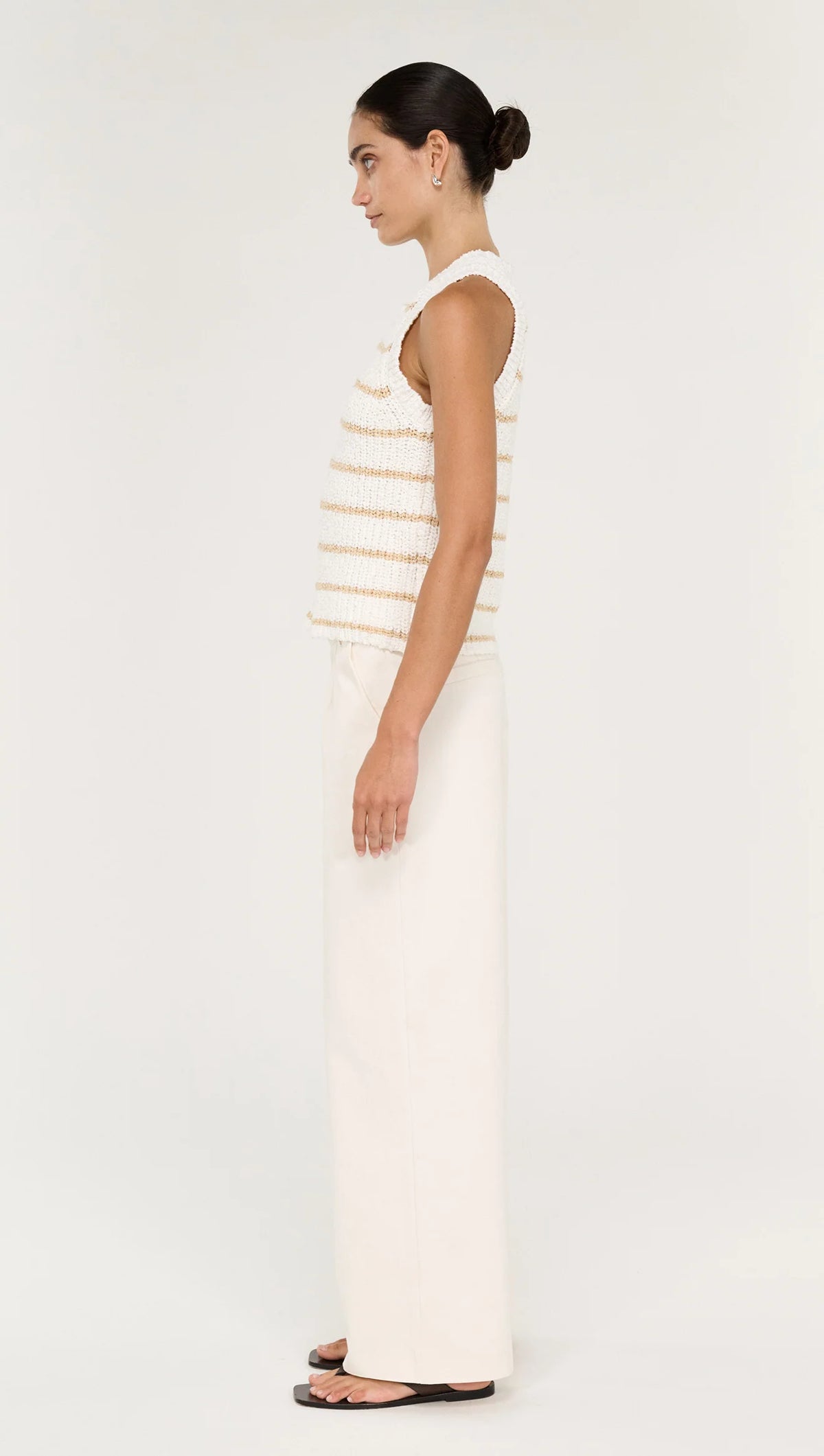 STAPLE THE LABEL Cove Stripe Knit Tank - White/Beige