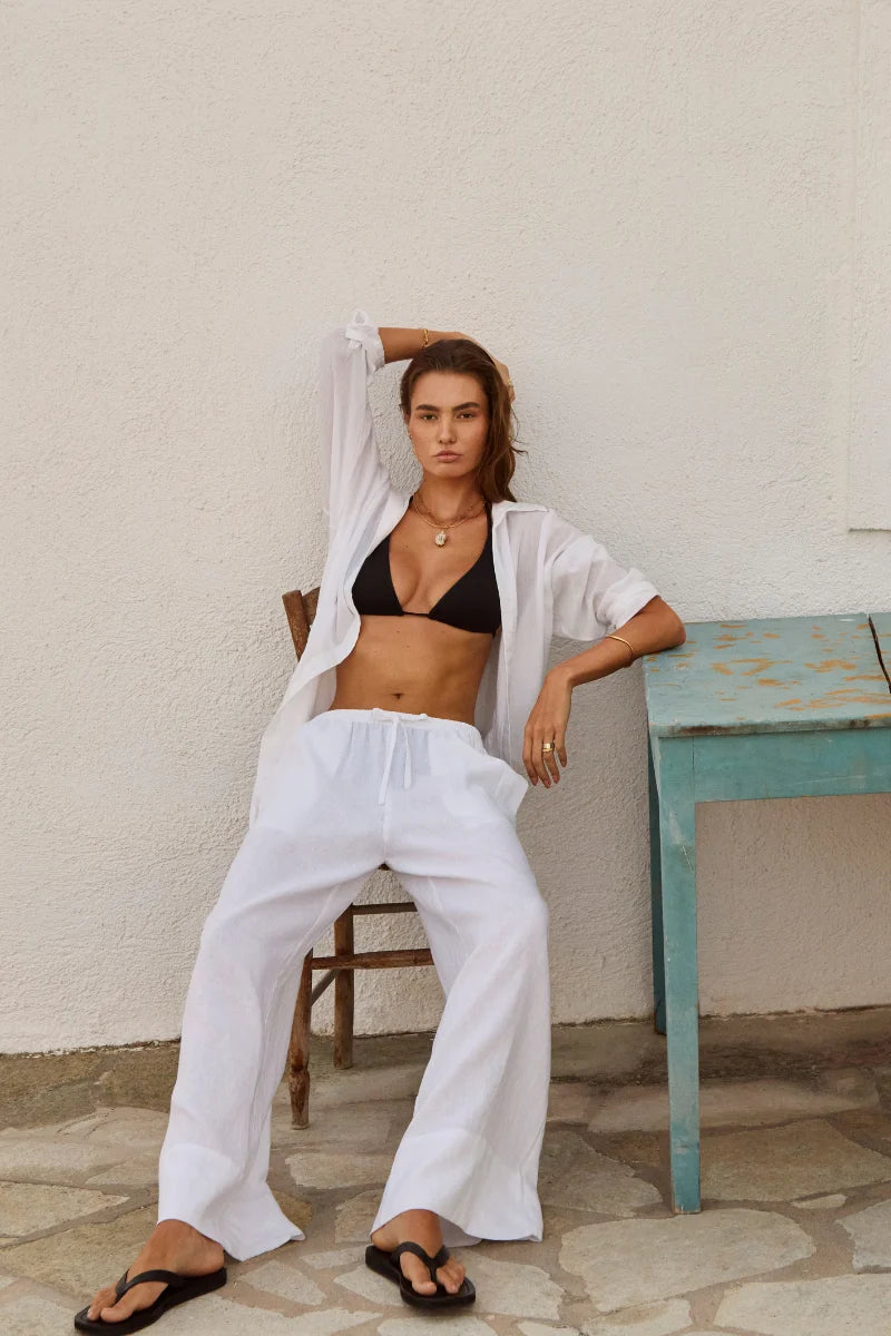 SEA LEVEL Shore Linen Palzzo Pant - White