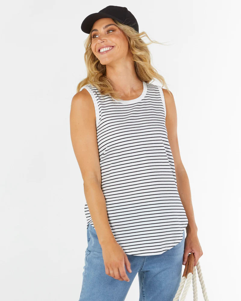 BETTY BASICS KEIRA TANK - JET BLACK STRIPE