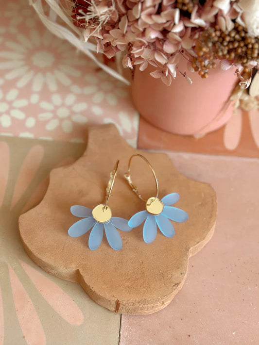 FOXIE COLECTIVE Jumbo Daisy Hoop Earrings - Frosted Blue & Gold