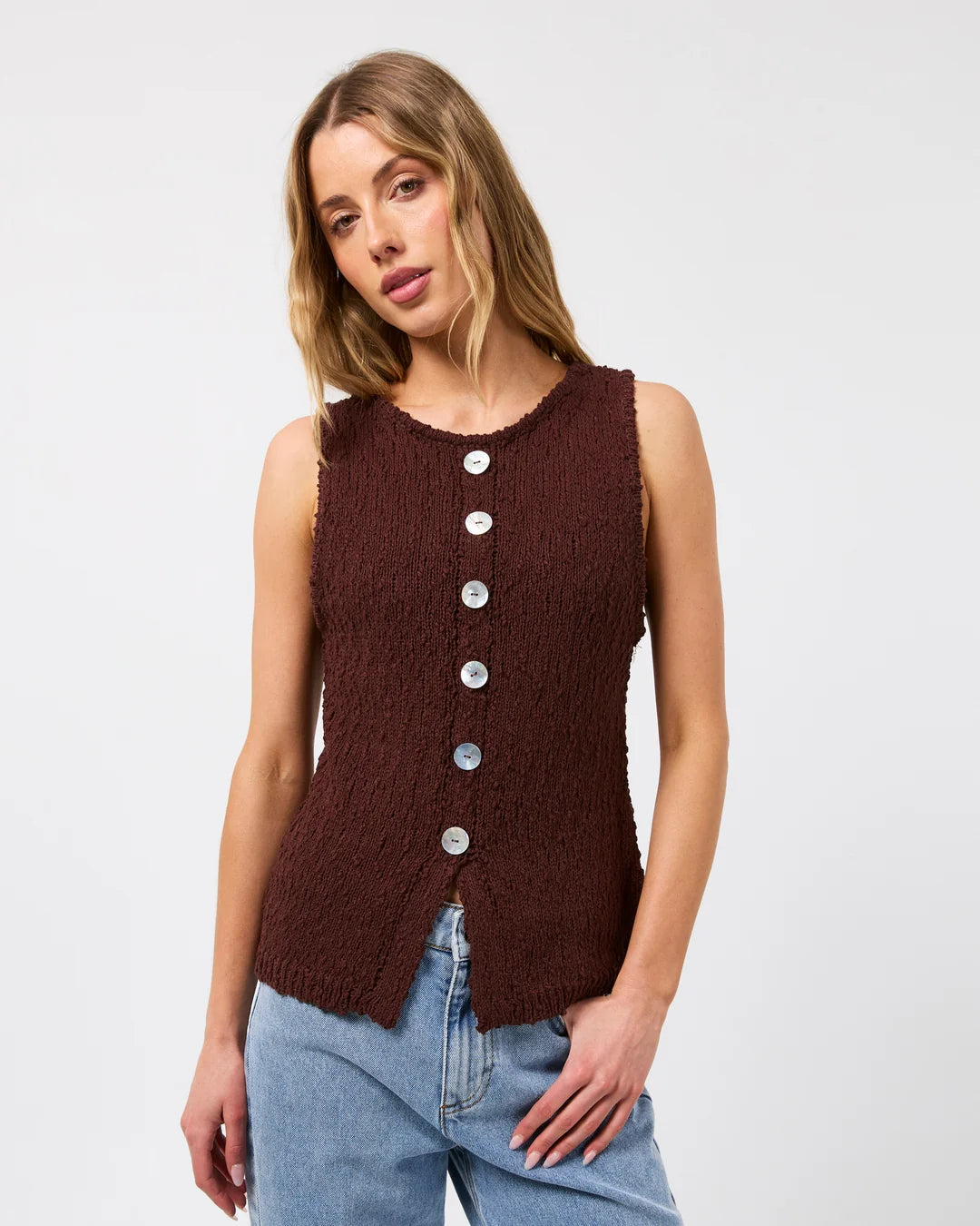 SILENT THEORY Belle Knit Vest - Brown