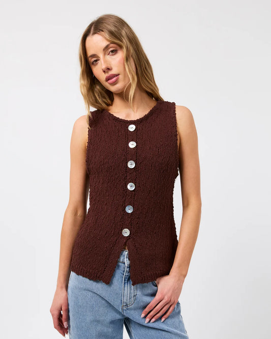 SILENT THEORY Belle Knit Vest - Brown