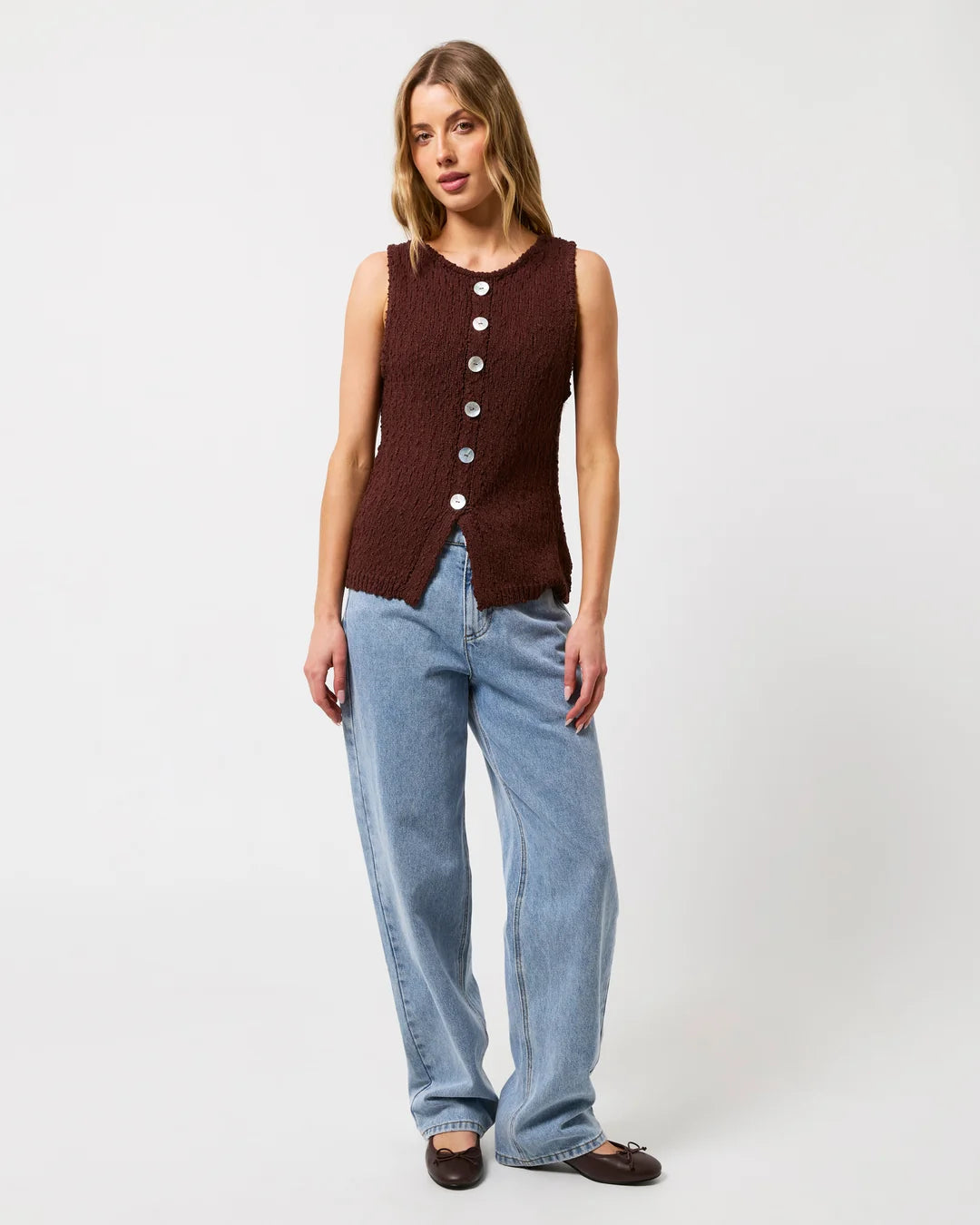 SILENT THEORY Belle Knit Vest - Brown