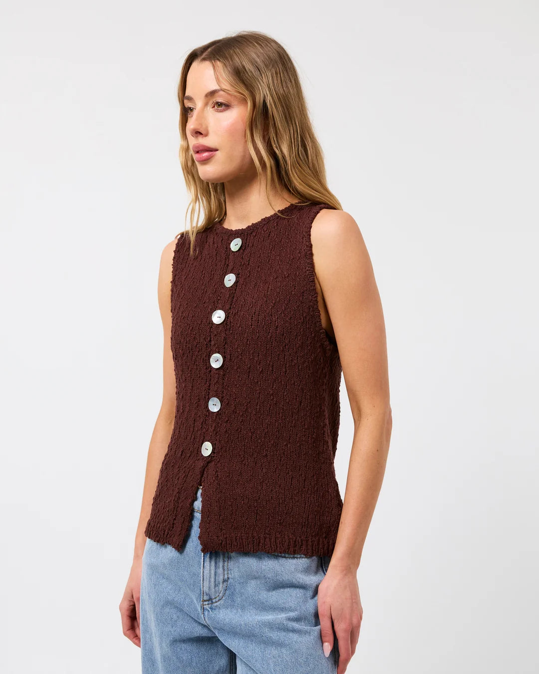 SILENT THEORY Belle Knit Vest - Brown