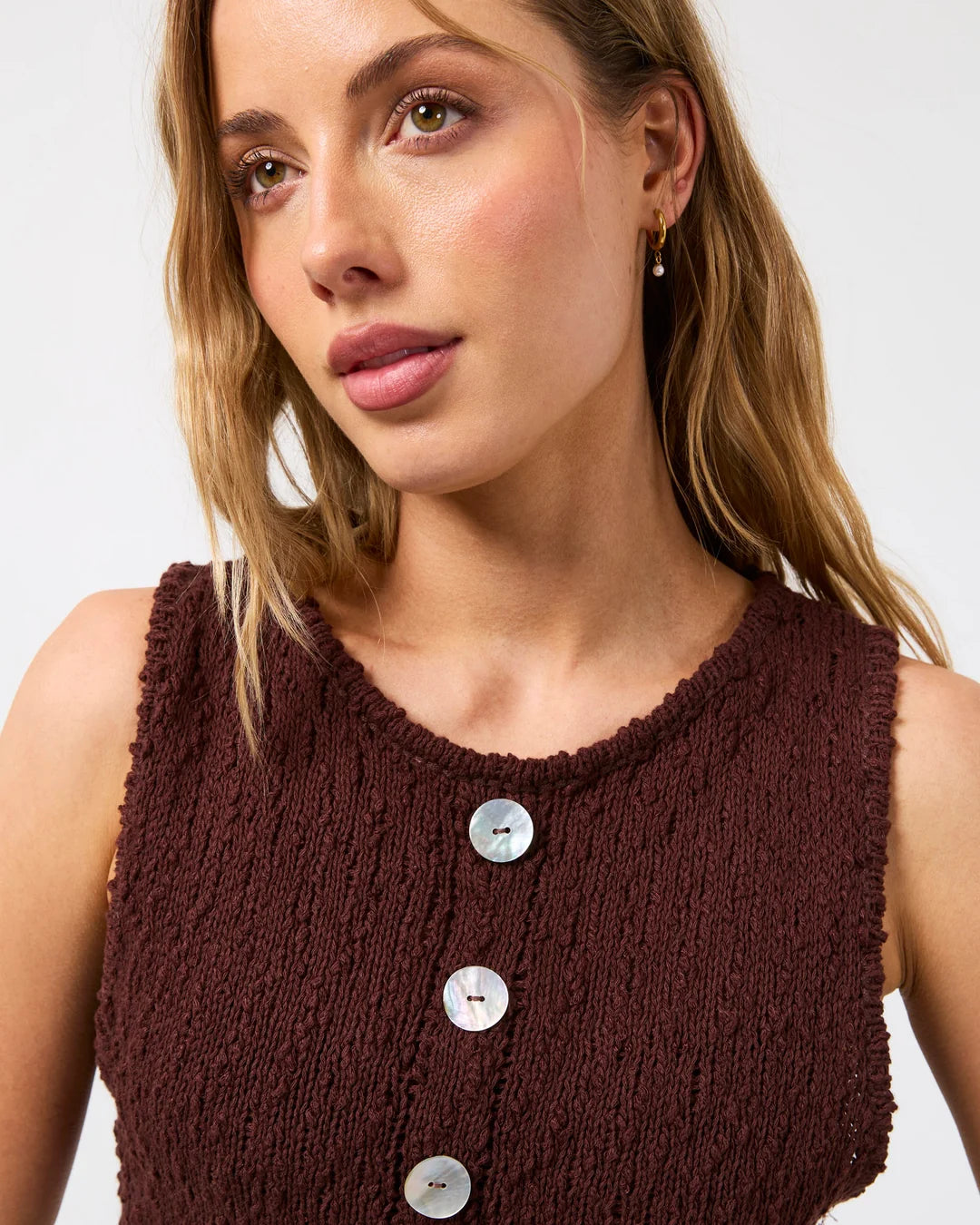 SILENT THEORY Belle Knit Vest - Brown