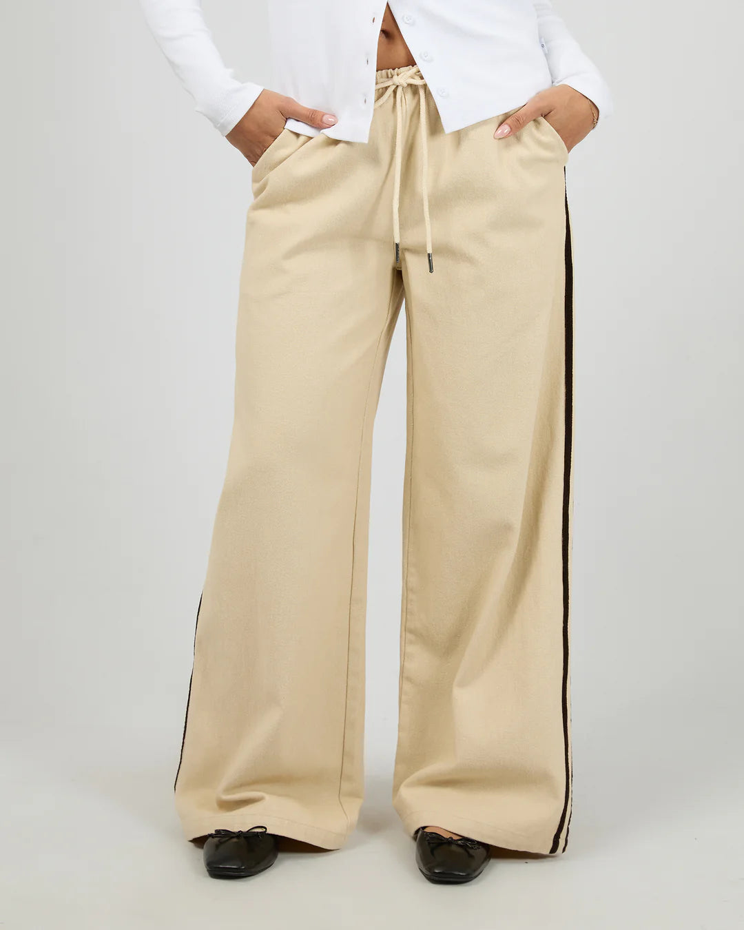 SILENT THEORY Rory Drawstring Pant - Chalk