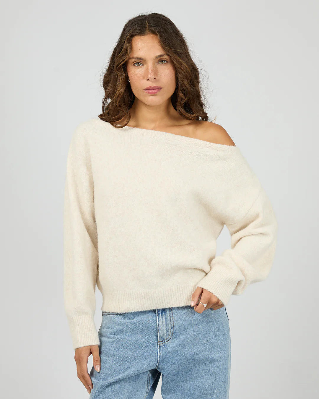 SILENT THEORY Off Shoulder Knit Jumper - Oat