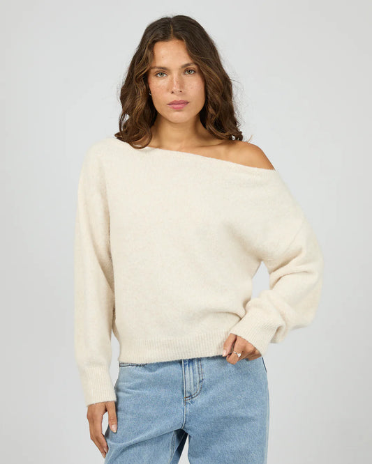 SILENT THEORY Off Shoulder Knit Jumper - Oat