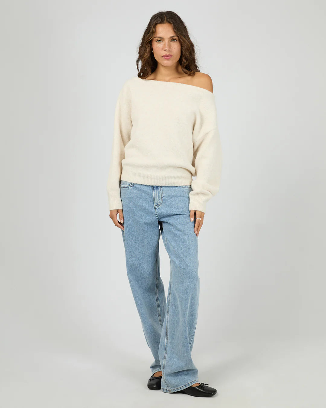 SILENT THEORY Off Shoulder Knit Jumper - Oat