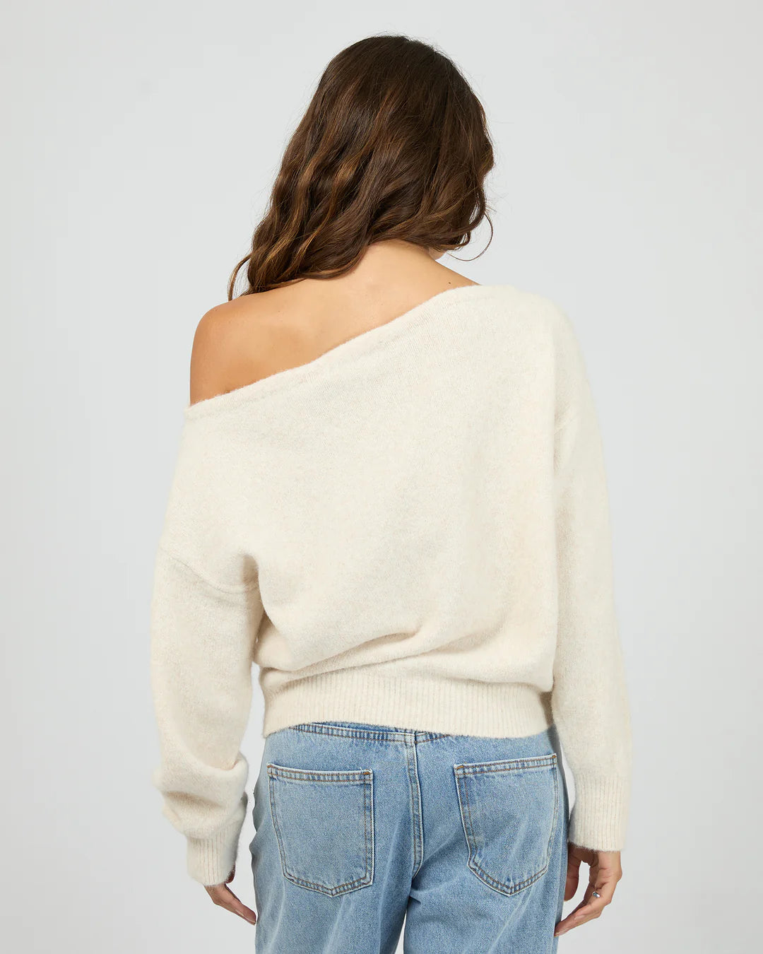 SILENT THEORY Off Shoulder Knit Jumper - Oat