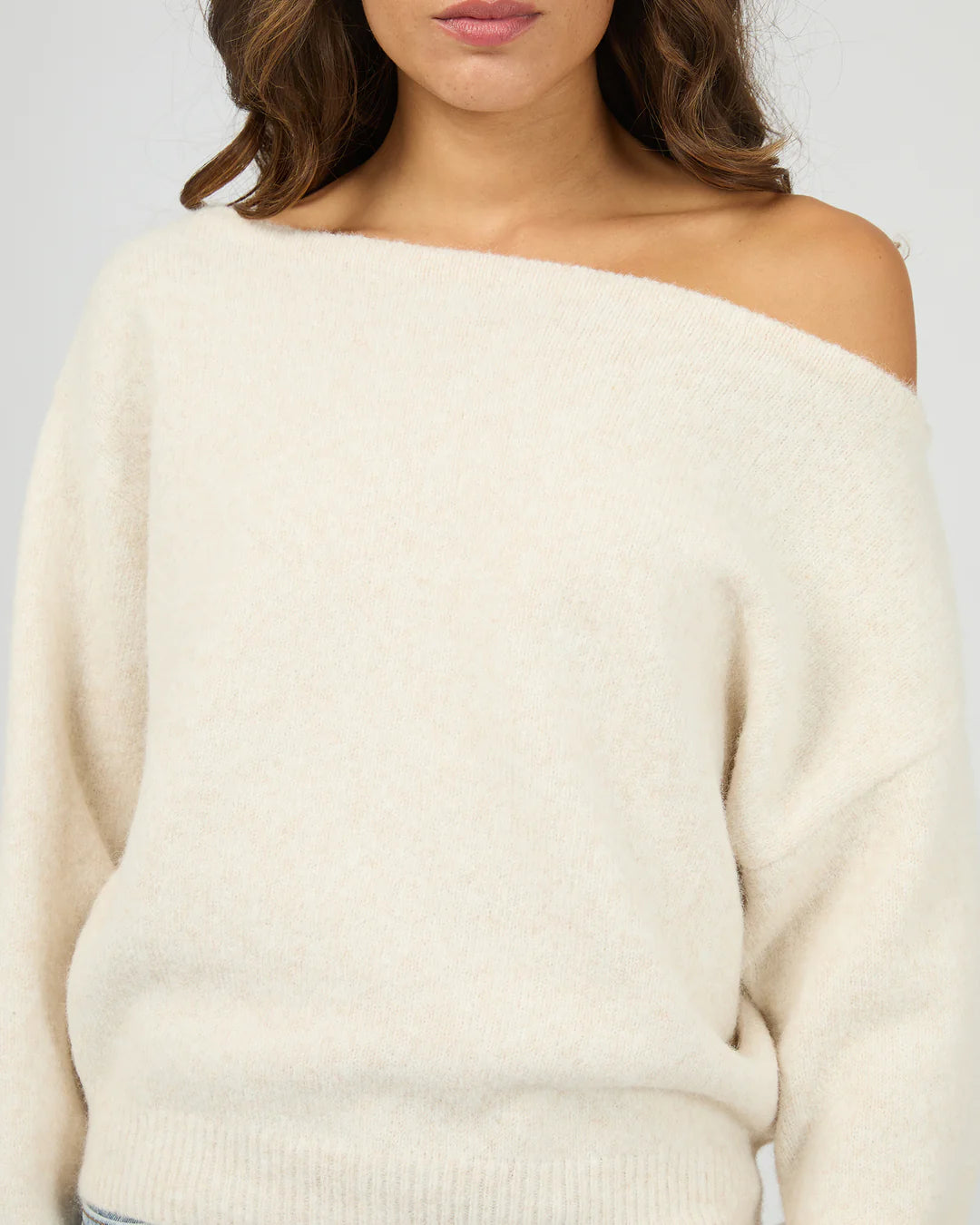 SILENT THEORY Off Shoulder Knit Jumper - Oat