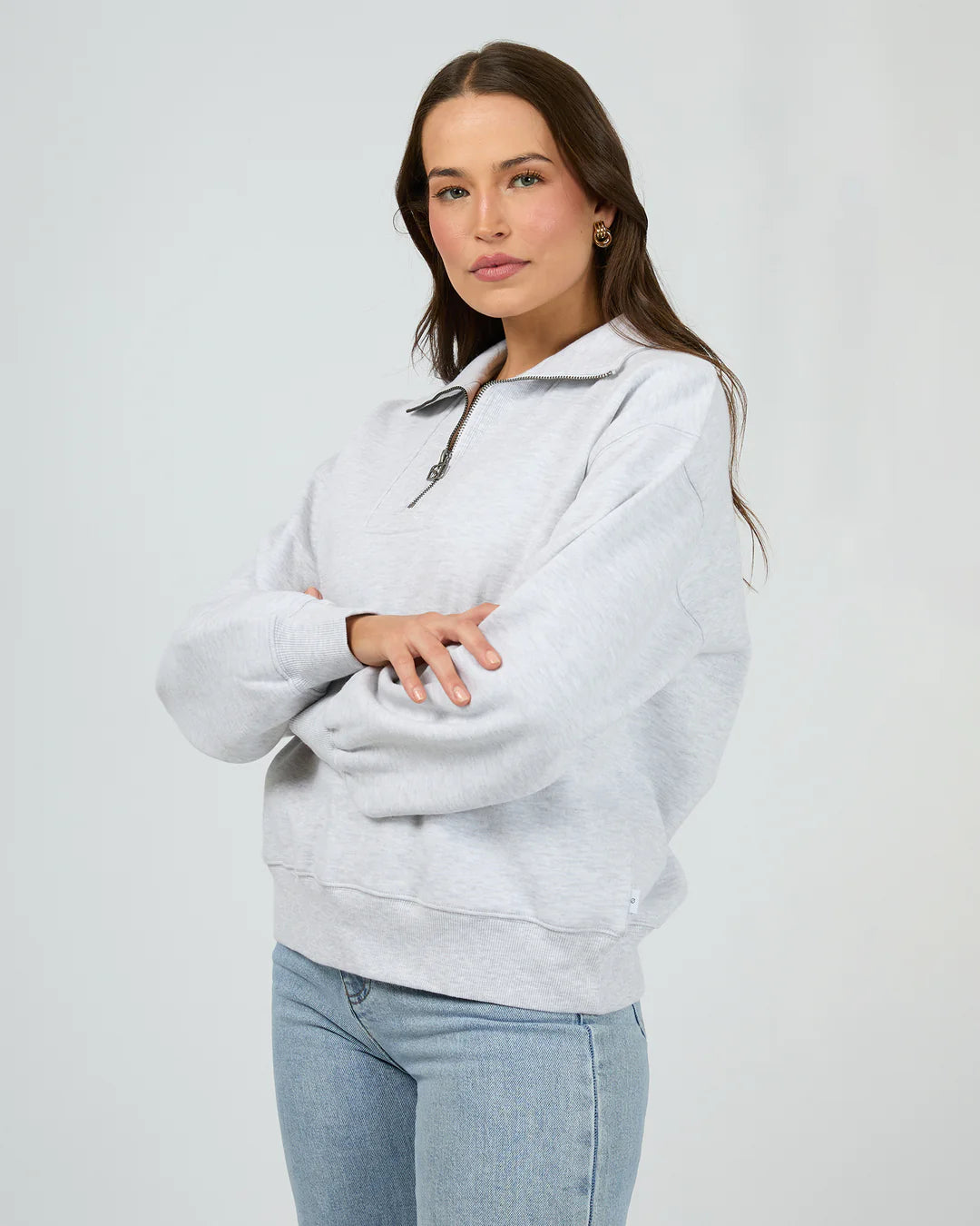 SILENT THEORY -Silent Luxe Quarter Zip Crew - Snow Marle