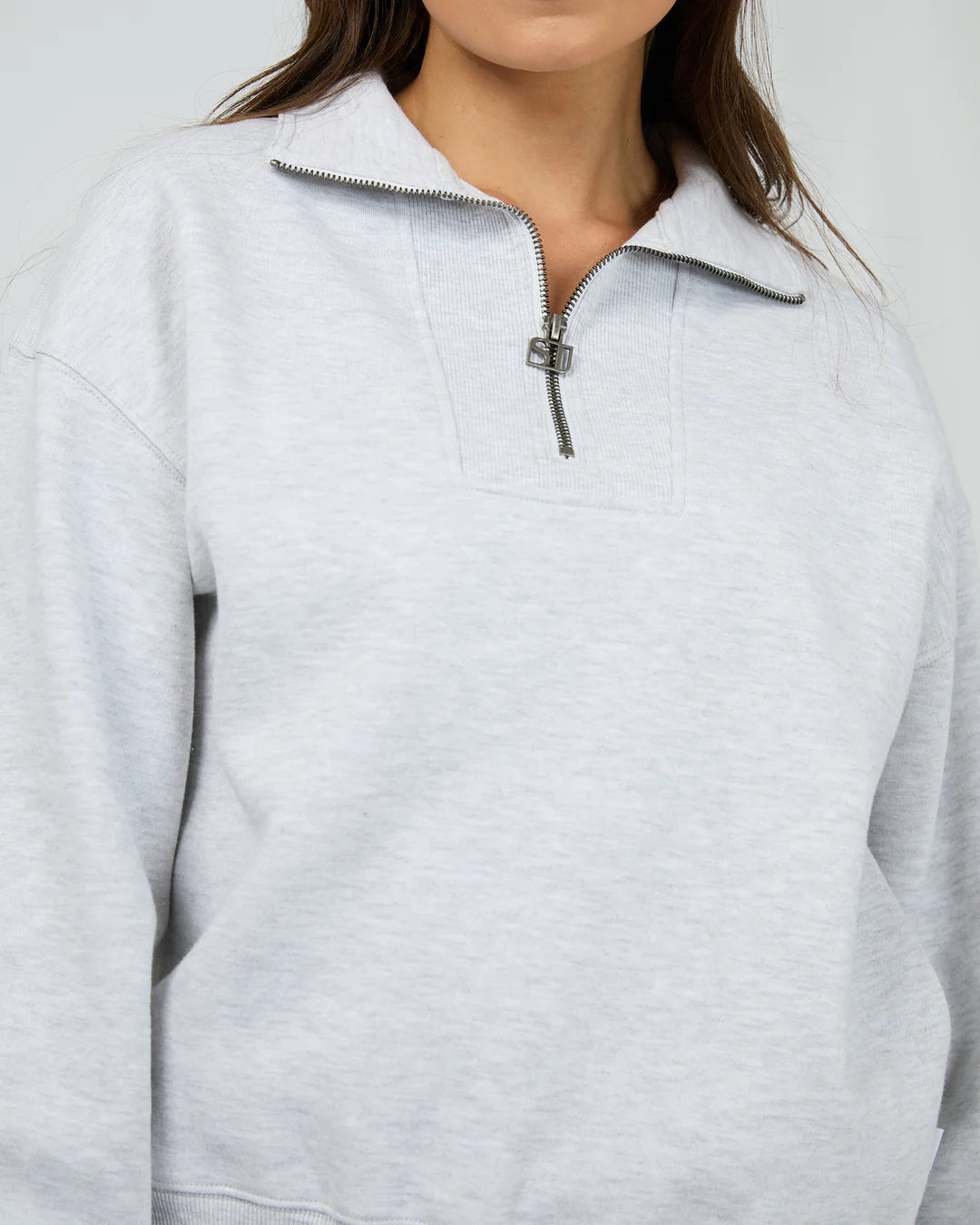 SILENT THEORY -Silent Luxe Quarter Zip Crew - Snow Marle