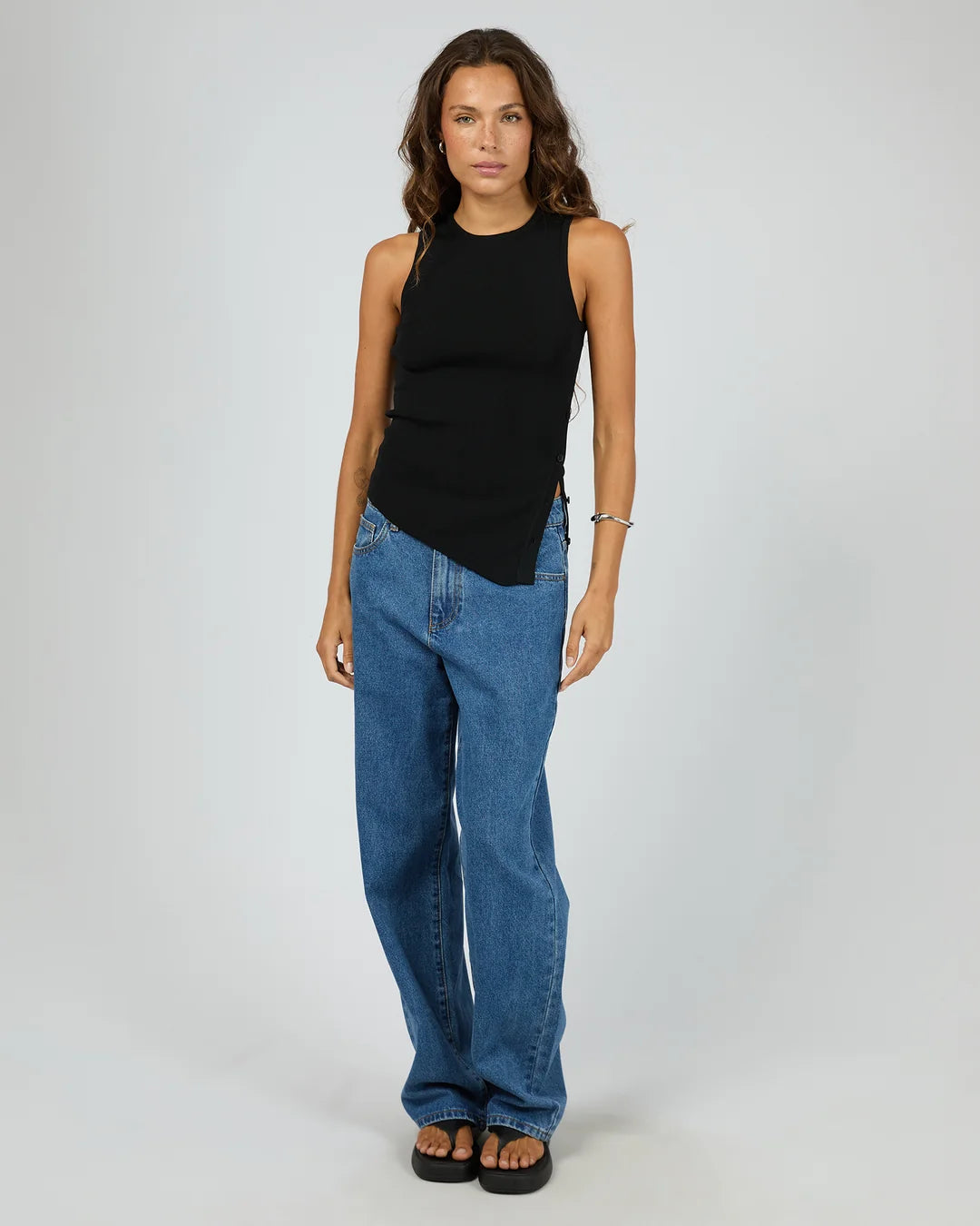 SILENT THEORY Ollie Button Down Knit Tank - Black