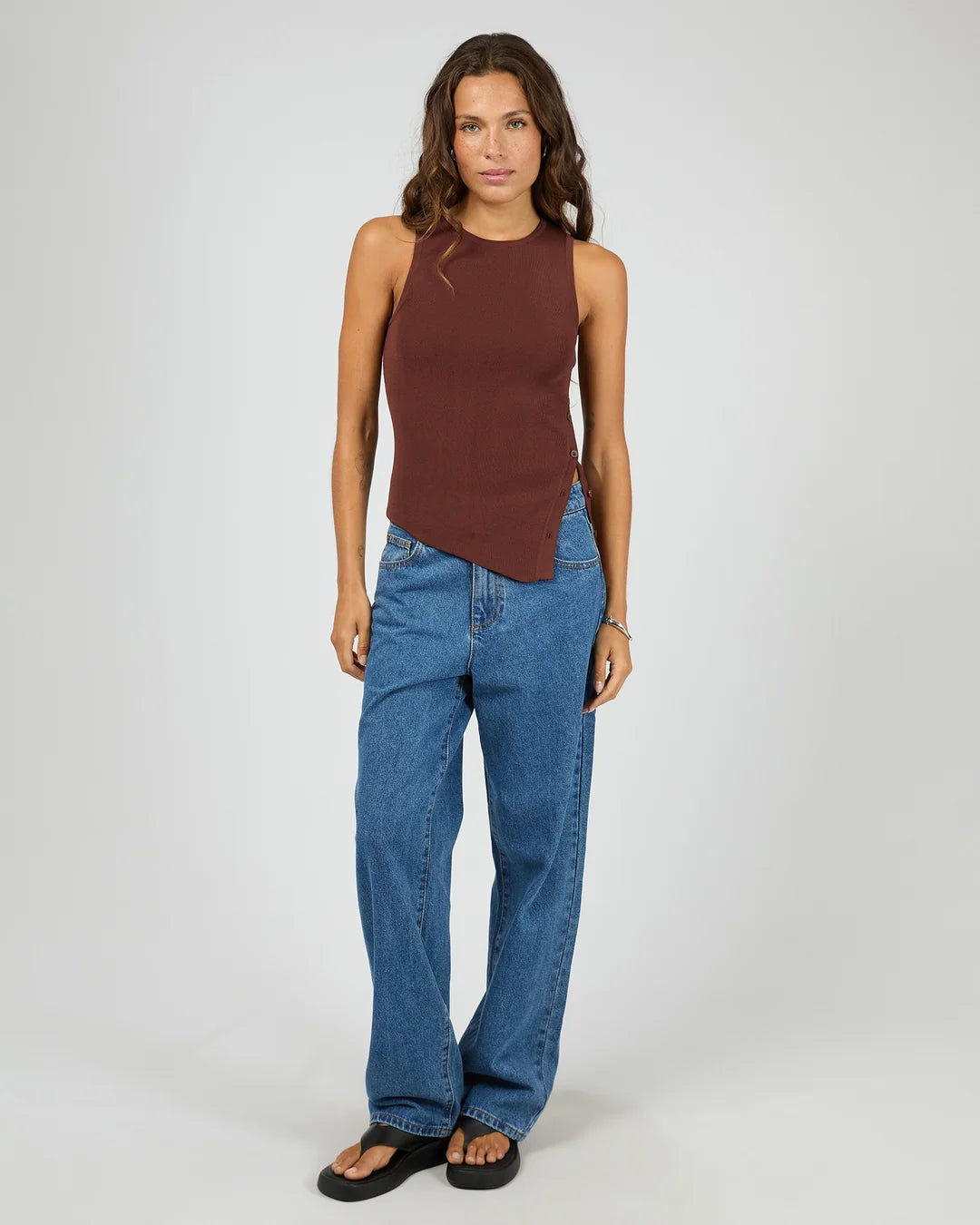 SILENT THEORY Ollie Button Down Knit Tank - Cherry