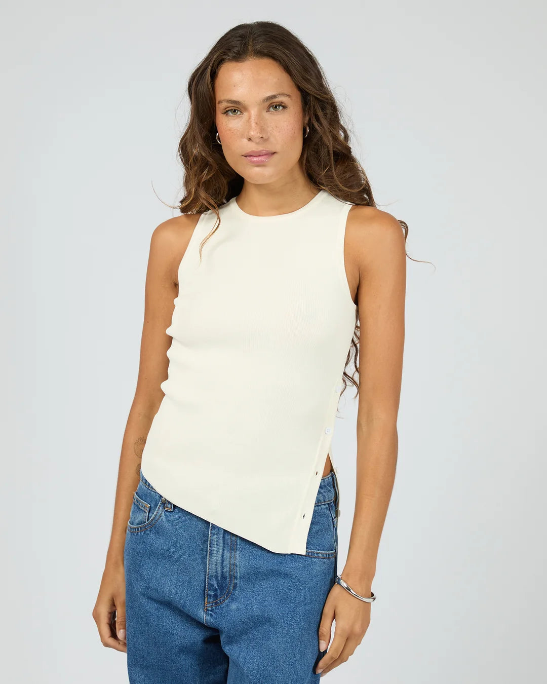 SILENT THEORY Ollie Button Down Knit Tank - White