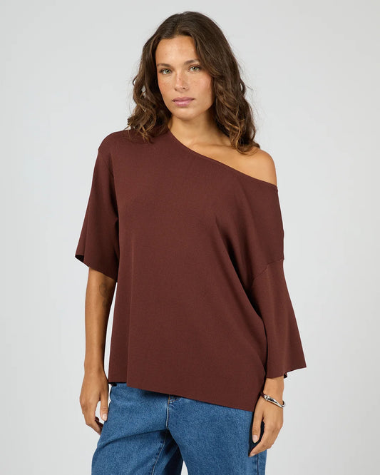 SILENT THEORY Ollie Off Shoulder Knit Top - Cherry