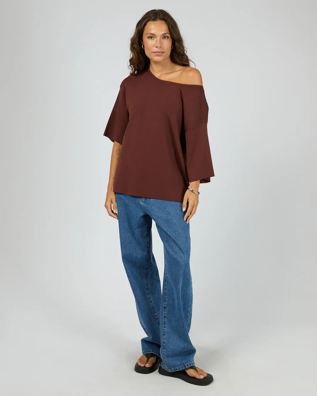 SILENT THEORY Ollie Off Shoulder Knit Top - Cherry