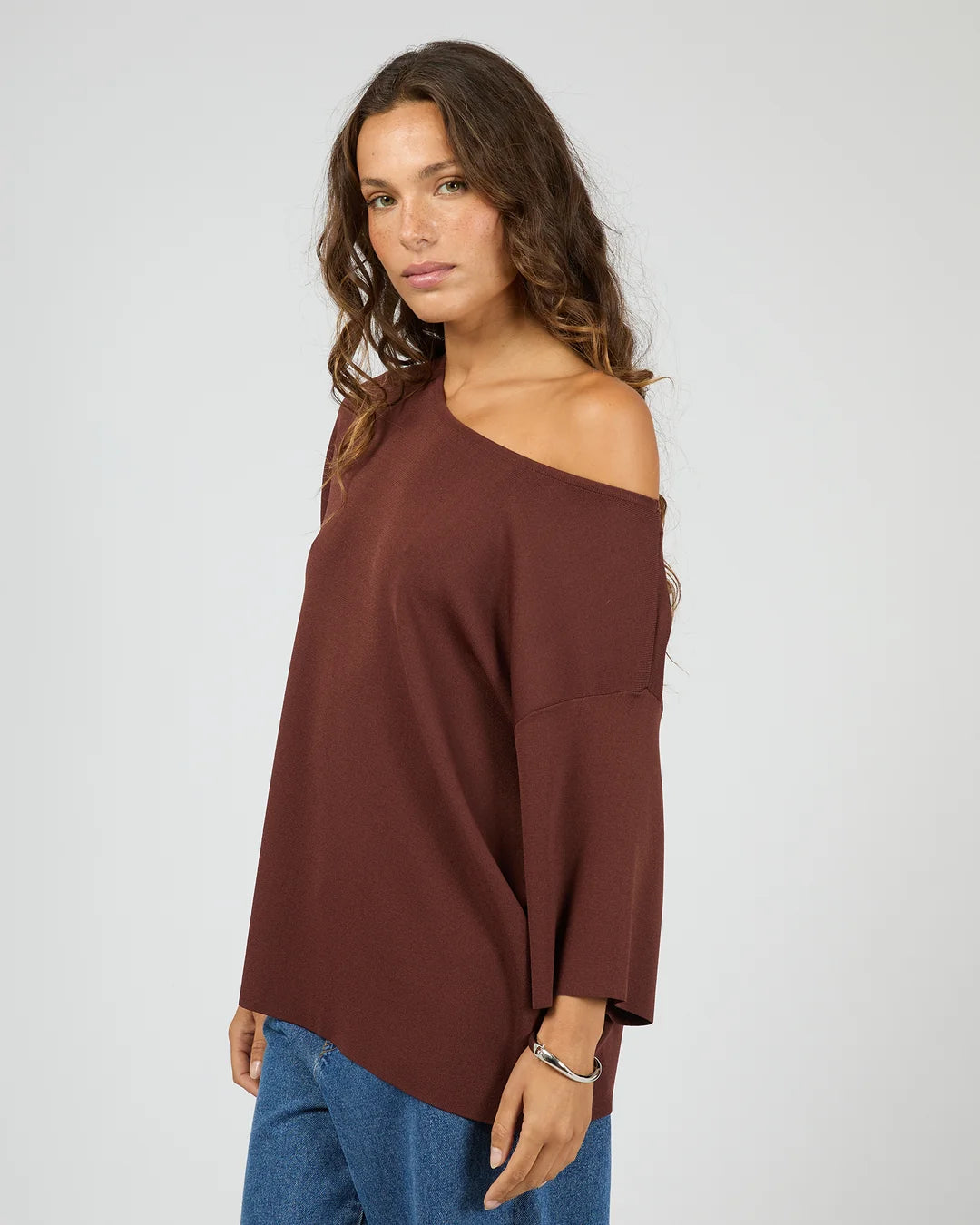 SILENT THEORY Ollie Off Shoulder Knit Top - Cherry