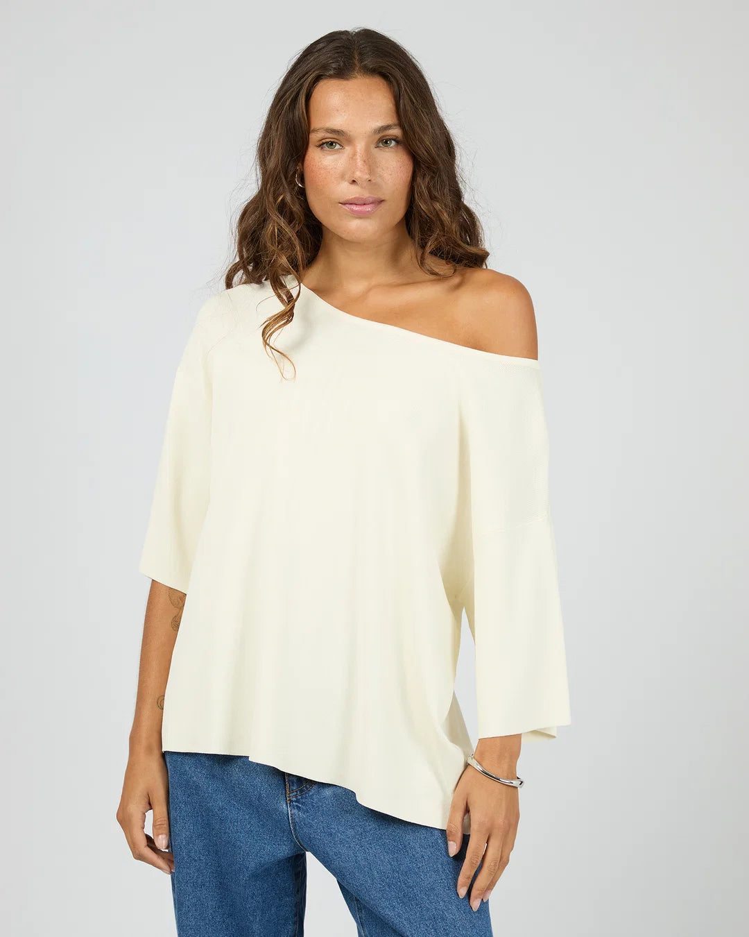 SILENT THEORY Ollie Off Shoulder Knit Top - White