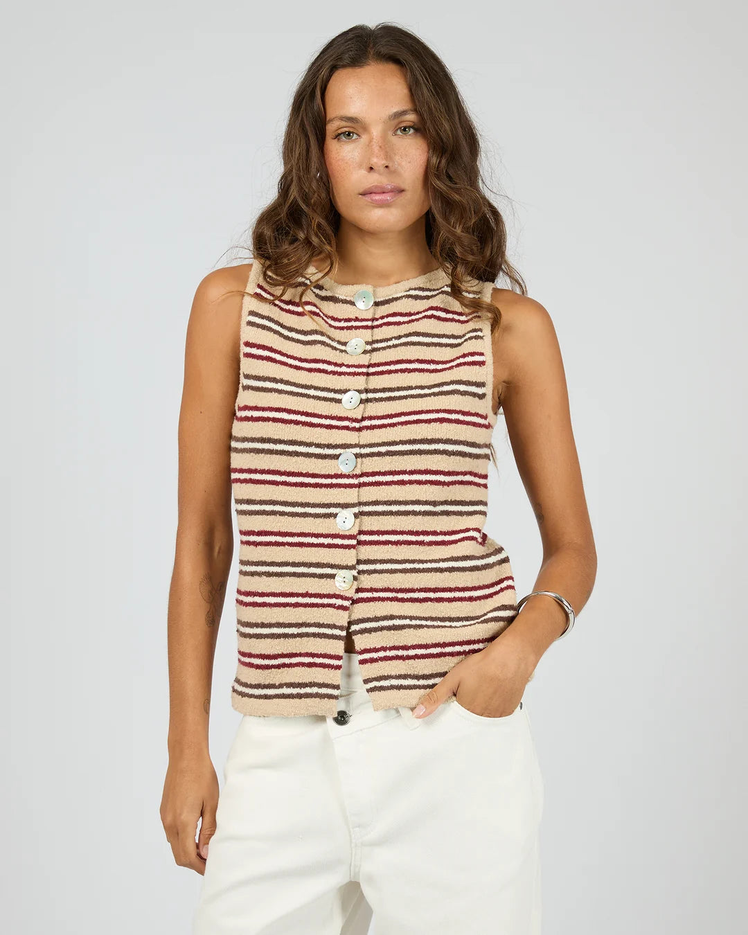 SILENT THEORY Scout Knit Vest Top Beige