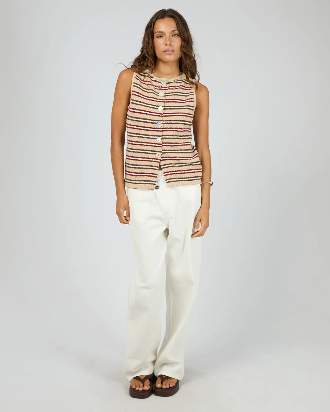 SILENT THEORY Scout Knit Vest Top Beige