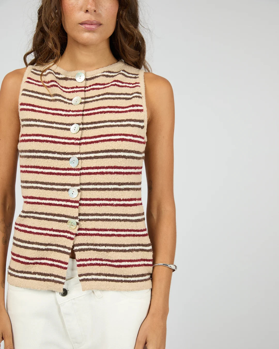 SILENT THEORY Scout Knit Vest Top Beige